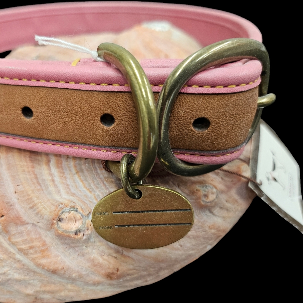 Vintage Coach Leather Dog Collar • XL • New Old Stock • Pink & Tan Studded • - Picture 3 of 5